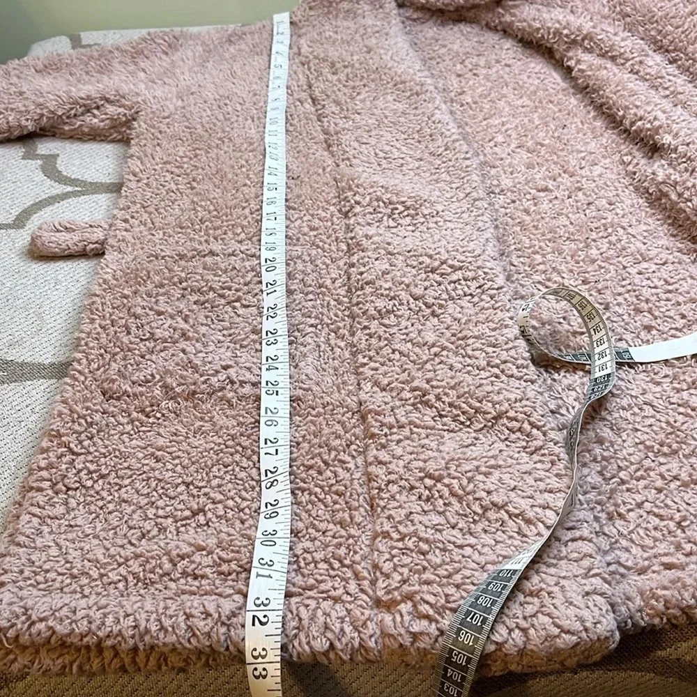 Natori Teddy plush fuzzy pink blush front pockets short robe, *missing belt* - Picture 10 of 17